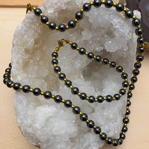 Hematite & Gold Beads Necklace and Bracelet